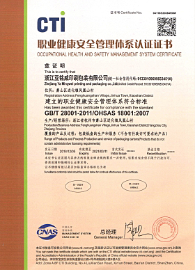 ISO職業(yè)健康安全管理體系證書